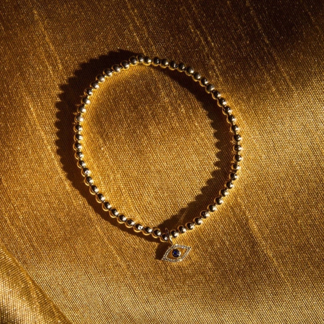 Evil Eye 14K Gold Bead Stack Bracelet